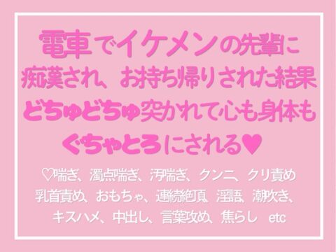 電車でイケメンの先輩に痴○され、お持ち帰りされた結果どちゅどちゅ突かれて心も身体もぐちゃとろにされる [ひらり羽房] | DLsiteがるまに