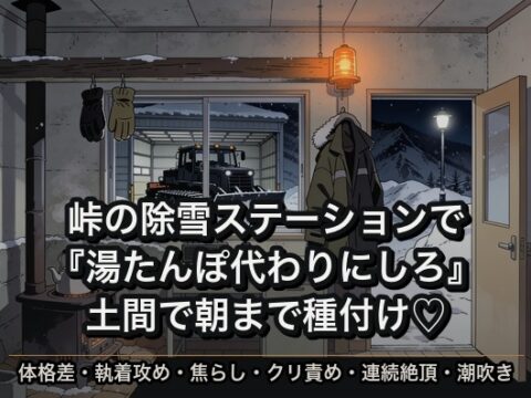 雪の峠の除雪ステーションで夜勤を共にする強面の運転手に『湯たんぽ代わりにしろ』と抱え込まれ詰所の土間で朝まで蕩かされて種付けされた話 [ヤリモクベイビー] | DLsiteがるまに