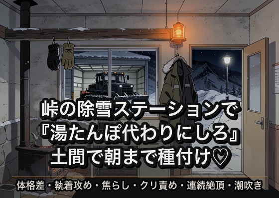 雪の峠の除雪ステーションで夜勤を共にする強面の運転手に『湯たんぽ代わりにしろ』と抱え込まれ詰所の土間で朝まで蕩かされて種付けされた話 [ヤリモクベイビー] | DLsiteがるまに 1